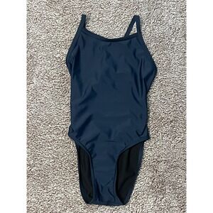 iSwim One Piece Swimsuit Navy Blue Open Back Athletic Swimwear Size 26Y